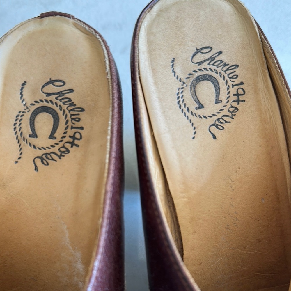 Embroidered Brown Leather Slip-On Mules - Picture 2 of 6